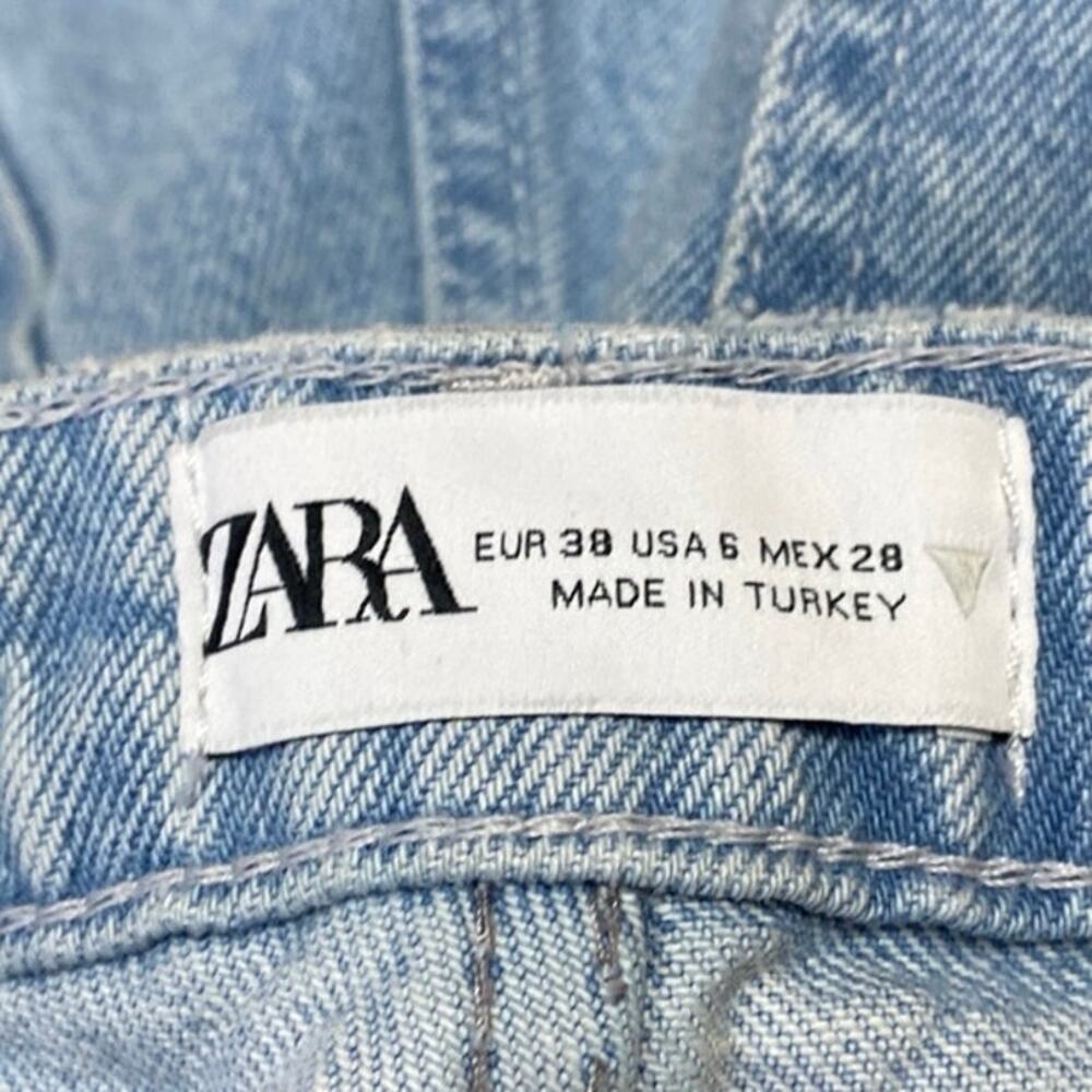 Zara Women's Blue Seamed Paneled High Waisted Straight Denim Jeans Pants Size 6 - Picture 4 of 4
